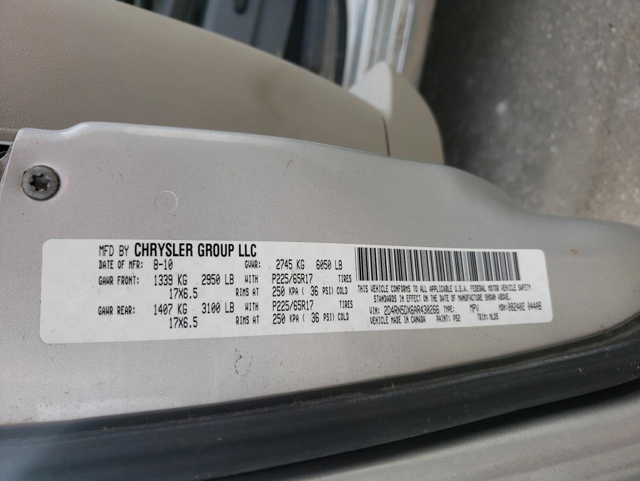 Photo 10 from auction – 2010 DODGE GRAND CARA with VIN 2D4RN5DX6AR430266