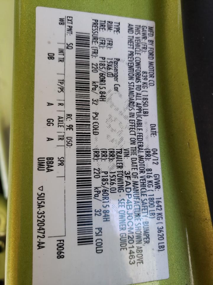 Photo 10 from auction – 2012 FORD FIESTA SE with VIN 3FADP4BJ0CM201463