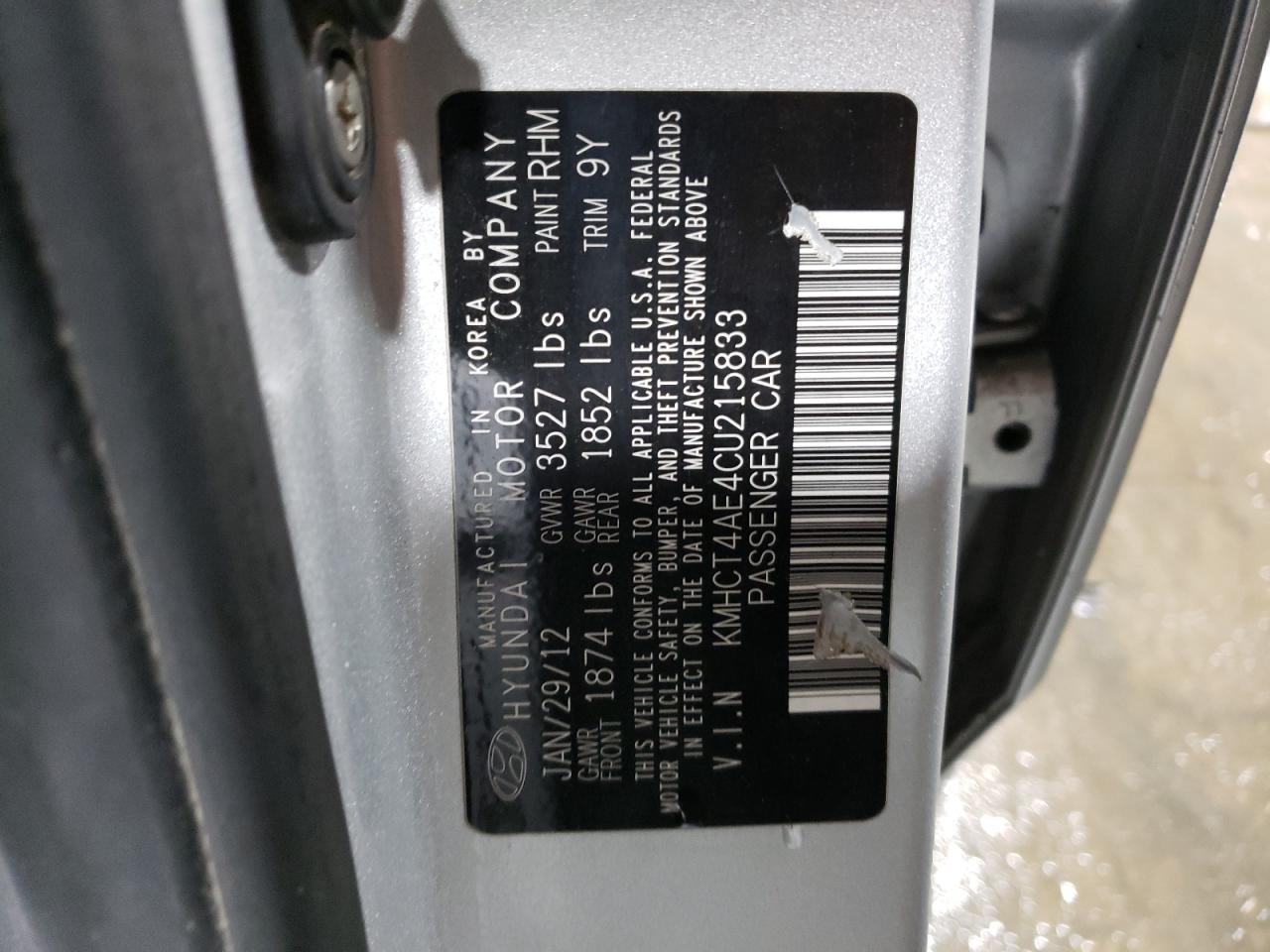 Photo 10 from auction – 2012 HYUNDAI ACCENT GLS with VIN KMHCT4AE4CU215833