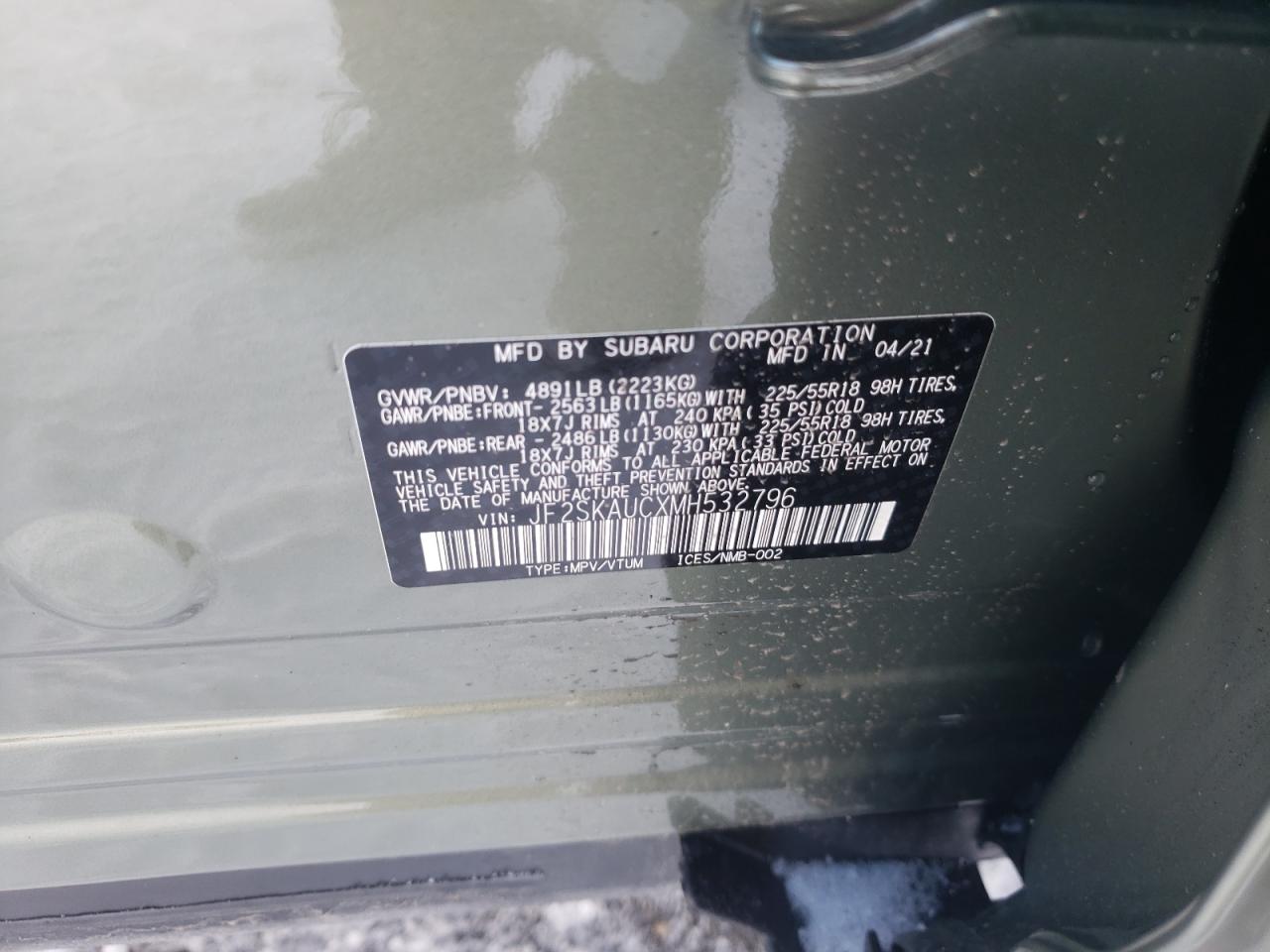 Photo 10 from auction – 2021 SUBARU FORESTER L with VIN JF2SKAUCXMH532796
