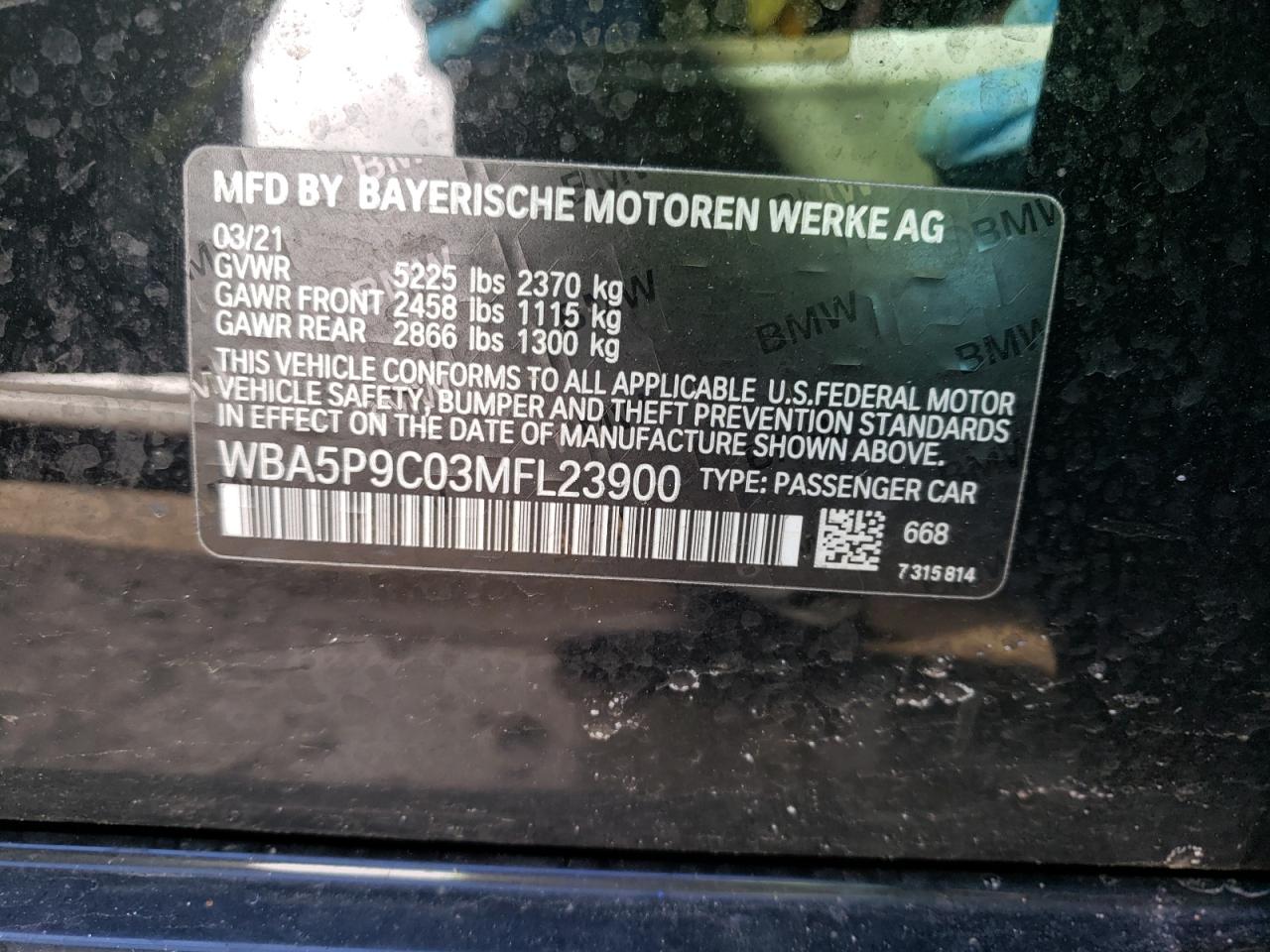 Photo 10 from auction – 2021 BMW 330XE with VIN WBA5P9C03MFL23900
