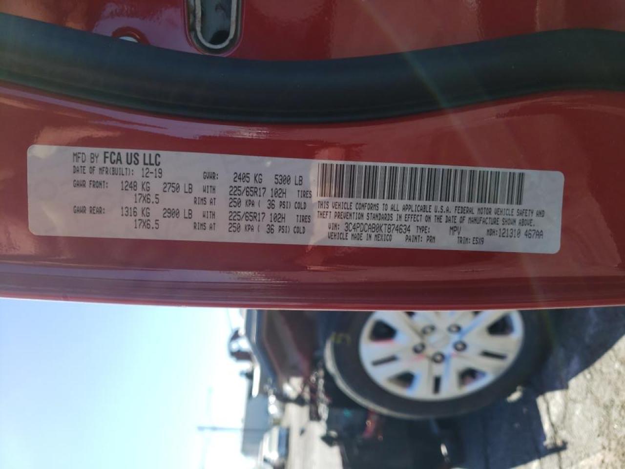 Photo 10 from auction – 2019 DODGE JOURNEY SE with VIN 3C4PDCAB0KT874634