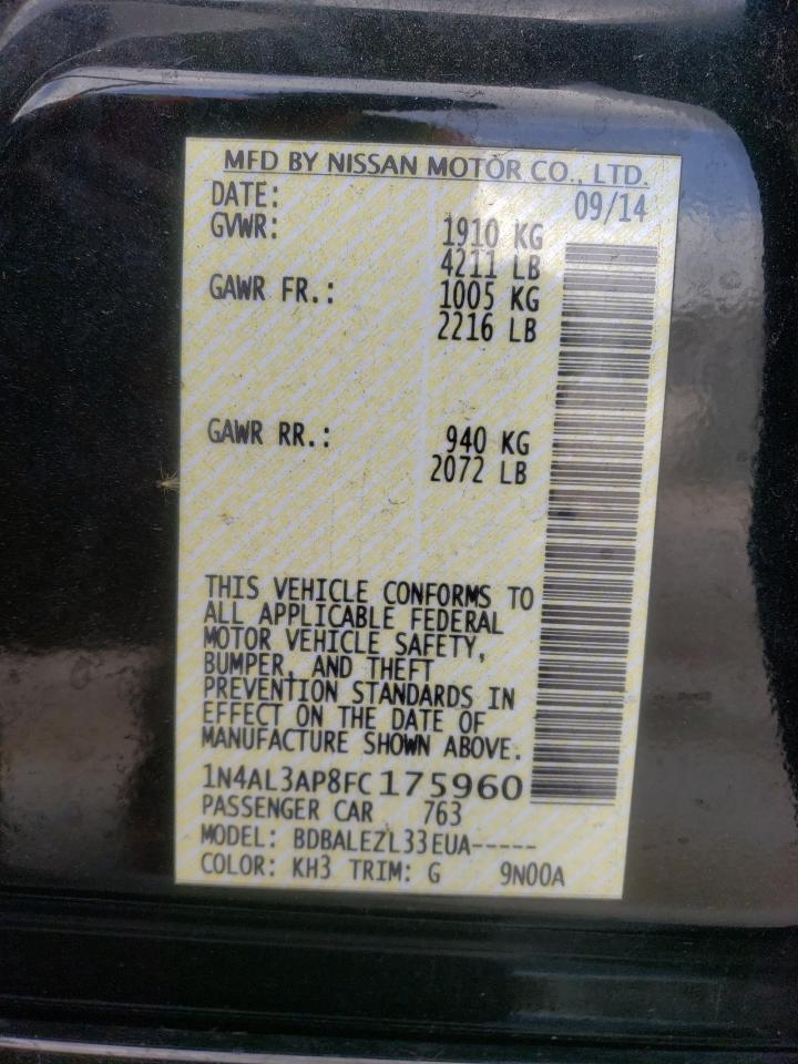 Photo 10 from auction – 2015 NISSAN ALTIMA 2.5 with VIN 1N4AL3AP8FC175960
