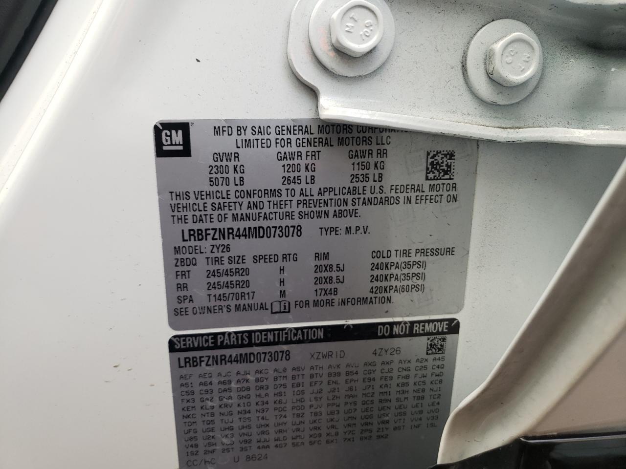 Photo 10 from auction – 2021 BUICK ENVISION E with VIN LRBFZNR44MD073078