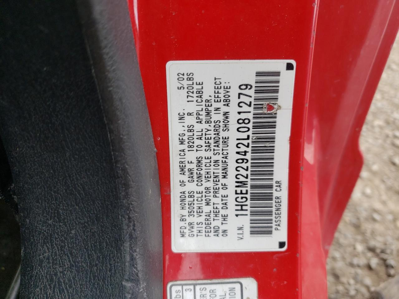 Photo 10 from auction – 2002 HONDA CIVIC EX with VIN 1HGEM22942L081279