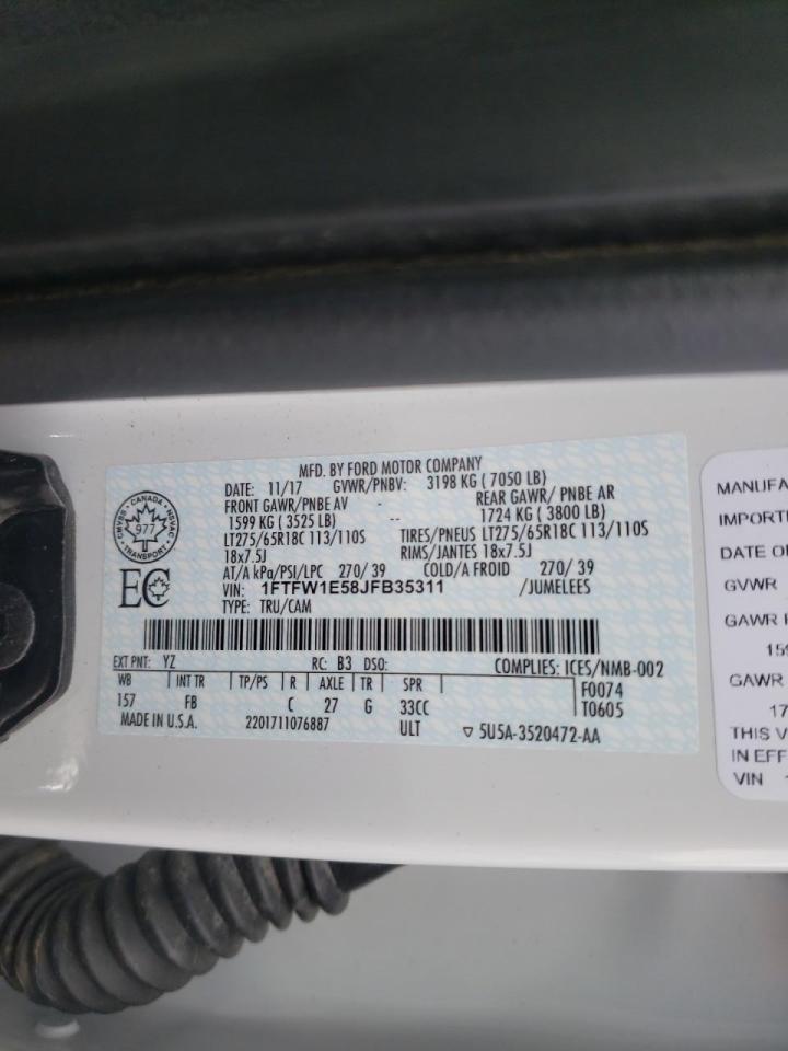 Photo 10 from auction – 2018 FORD F150 SUPER with VIN 1FTFW1E58JFB35311