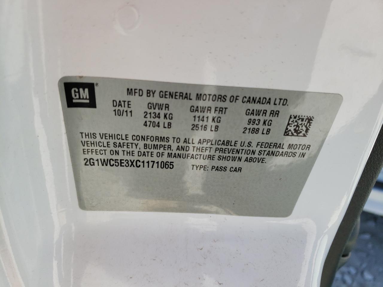 Photo 10 from auction – 2012 CHEVROLET IMPALA LTZ with VIN 2G1WC5E3XC1171065
