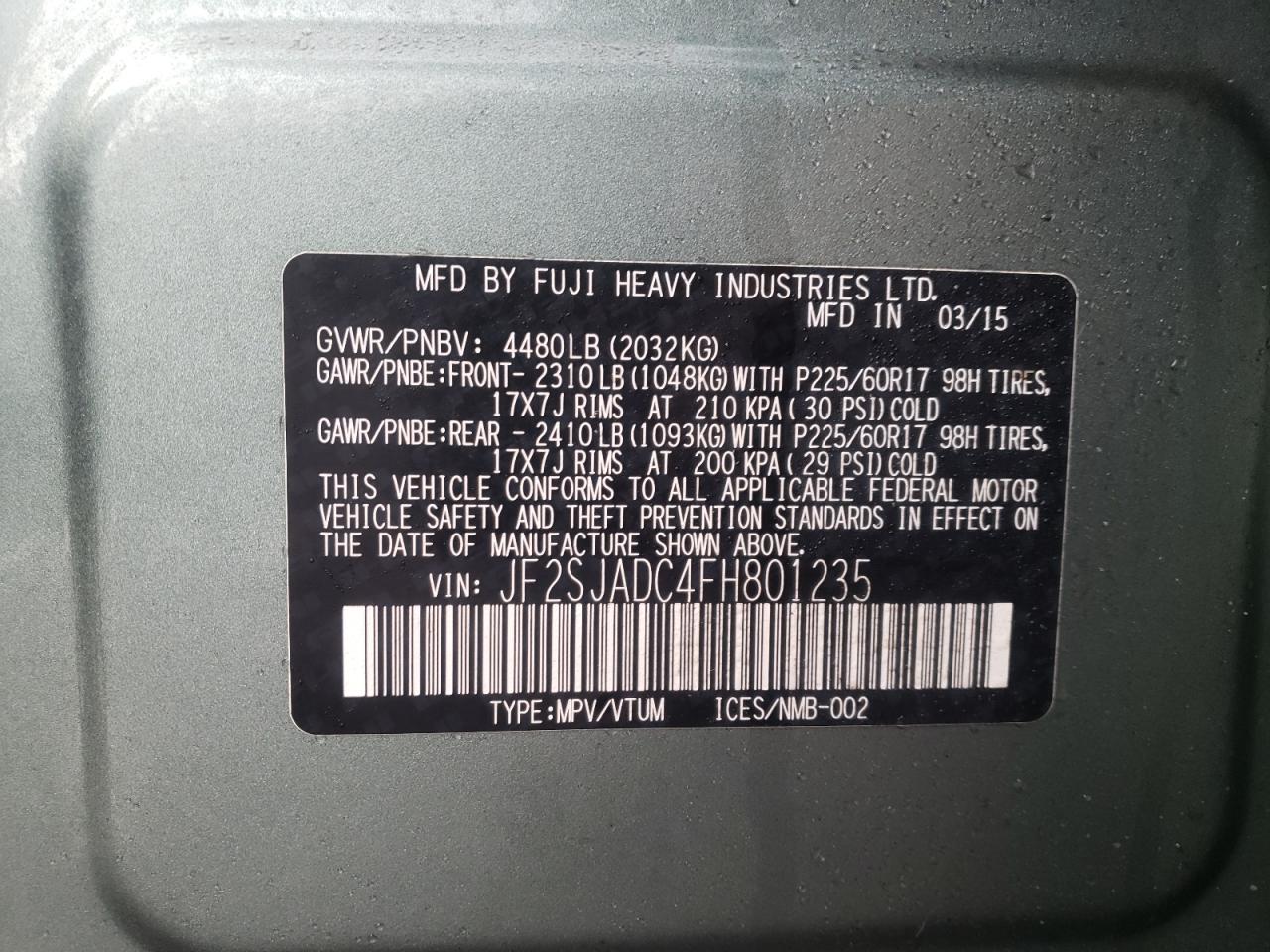 Photo 10 from auction – 2015 SUBARU FORESTER 2 with VIN JF2SJADC4FH801235