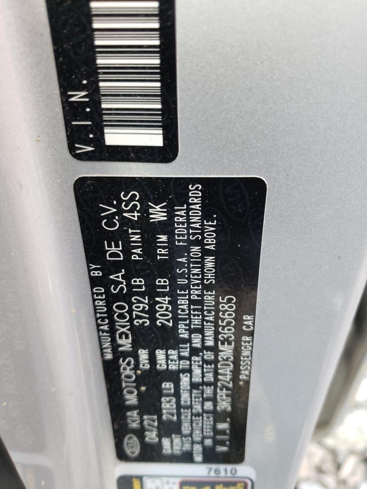 Photo 10 from auction – 2021 KIA FORTE FE with VIN 3KPF24AD3ME365685