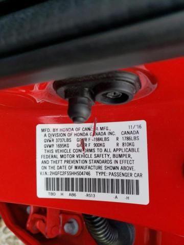 Photo 10 from auction – 2017 HONDA CIVIC LX with VIN 2HGFC2F55HH504746