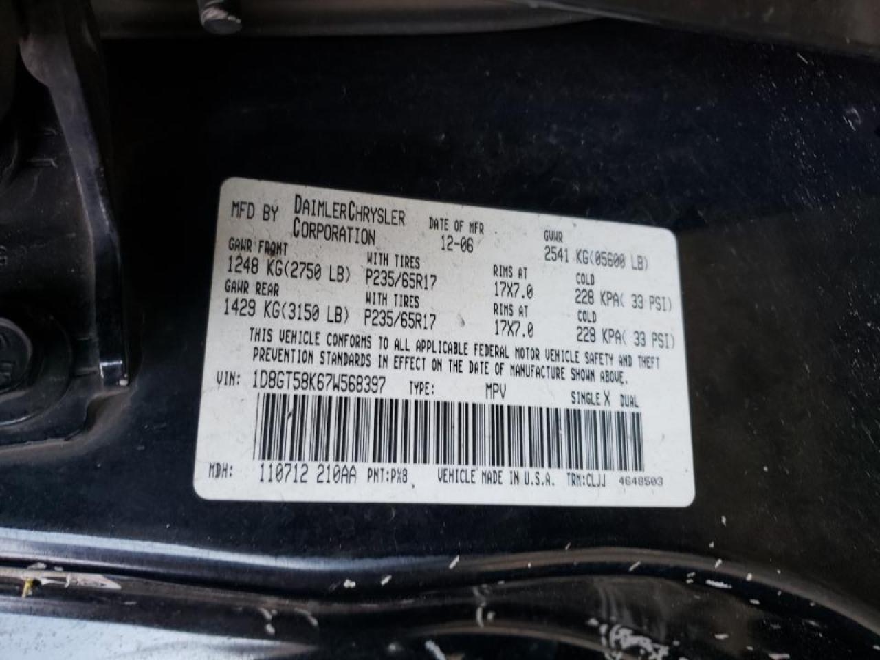 Photo 10 from auction – 2007 DODGE NITRO SLT with VIN 1D8GT58K67W568397