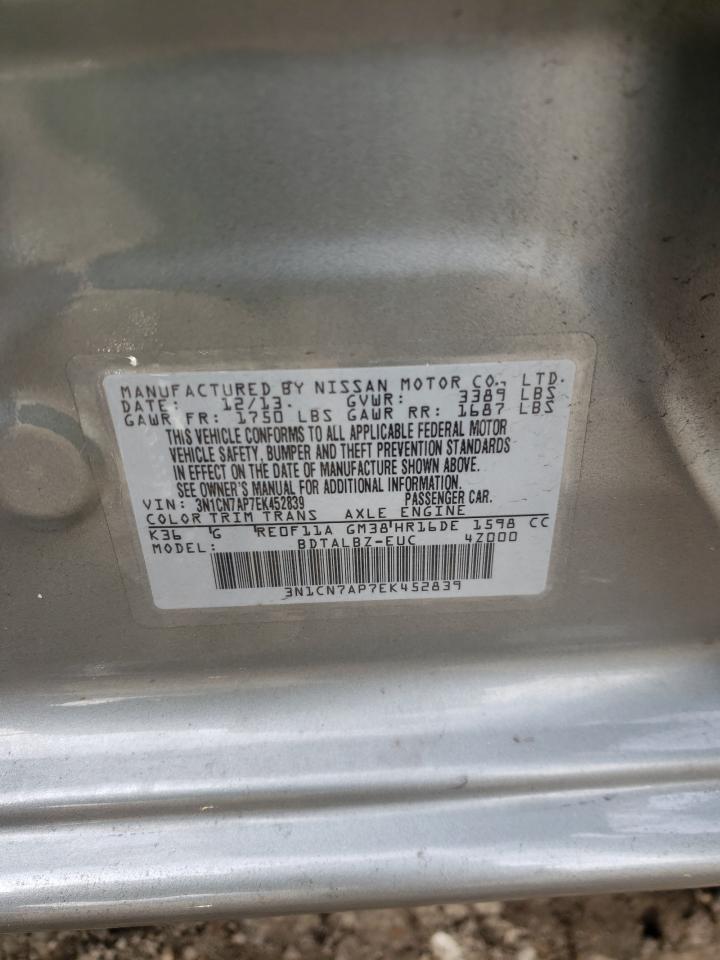 Photo 10 from auction – 2014 NISSAN VERSA S with VIN 3N1CN7AP7EK452839