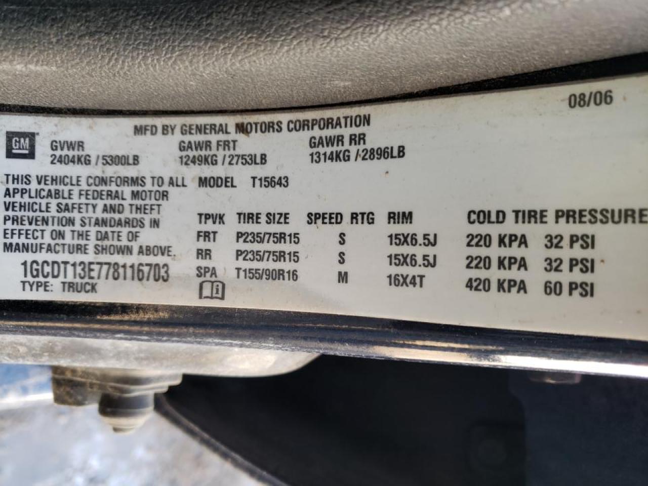 Photo 10 from auction – 2007 CHEVROLET COLORADO with VIN 1GCDT13E778116703