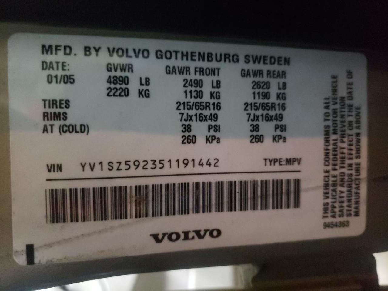 Photo 10 from auction – 2005 VOLVO XC70 with VIN YV1SZ592351191442