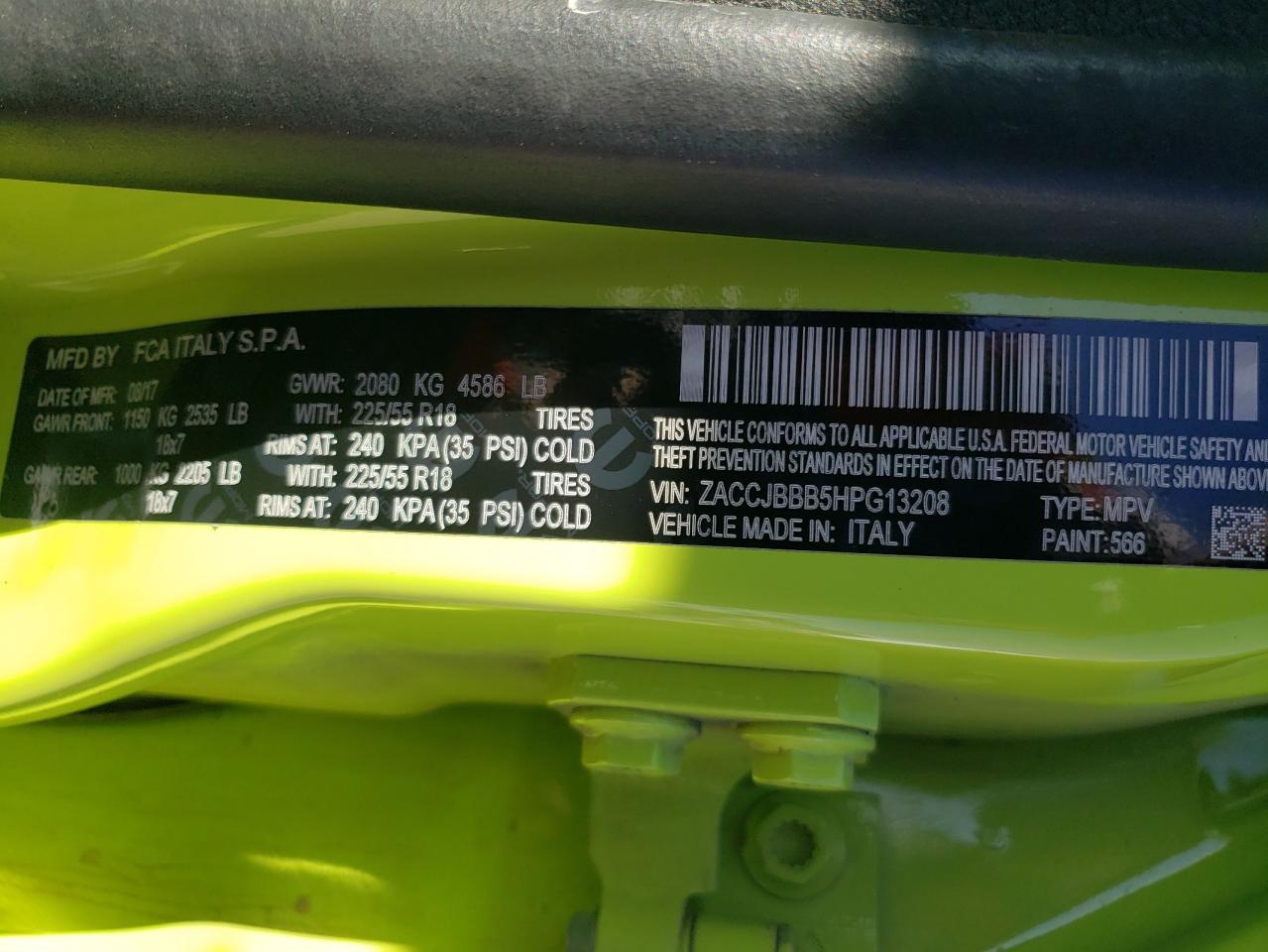 Photo 10 from auction – 2017 JEEP RENEGADE L with VIN ZACCJBBB5HPG13208