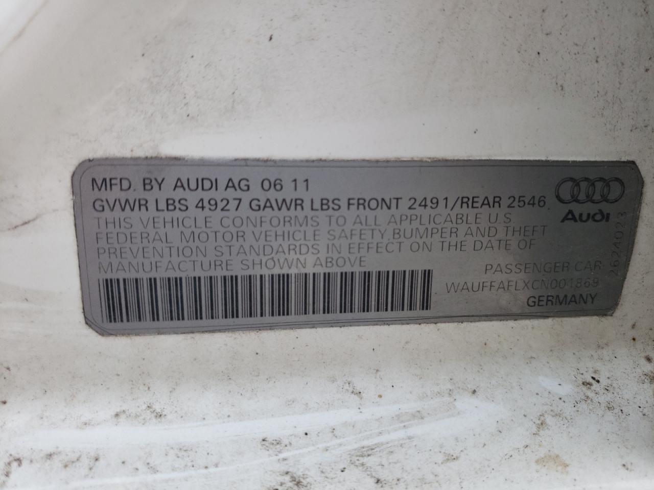 Photo 10 from auction – 2012 AUDI A4 PREMIUM with VIN WAUFFAFLXCN001869