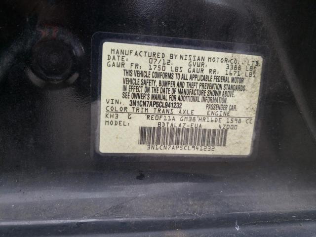 Photo 10 from auction – 2012 NISSAN VERSA S with VIN 3N1CN7AP5CL941232