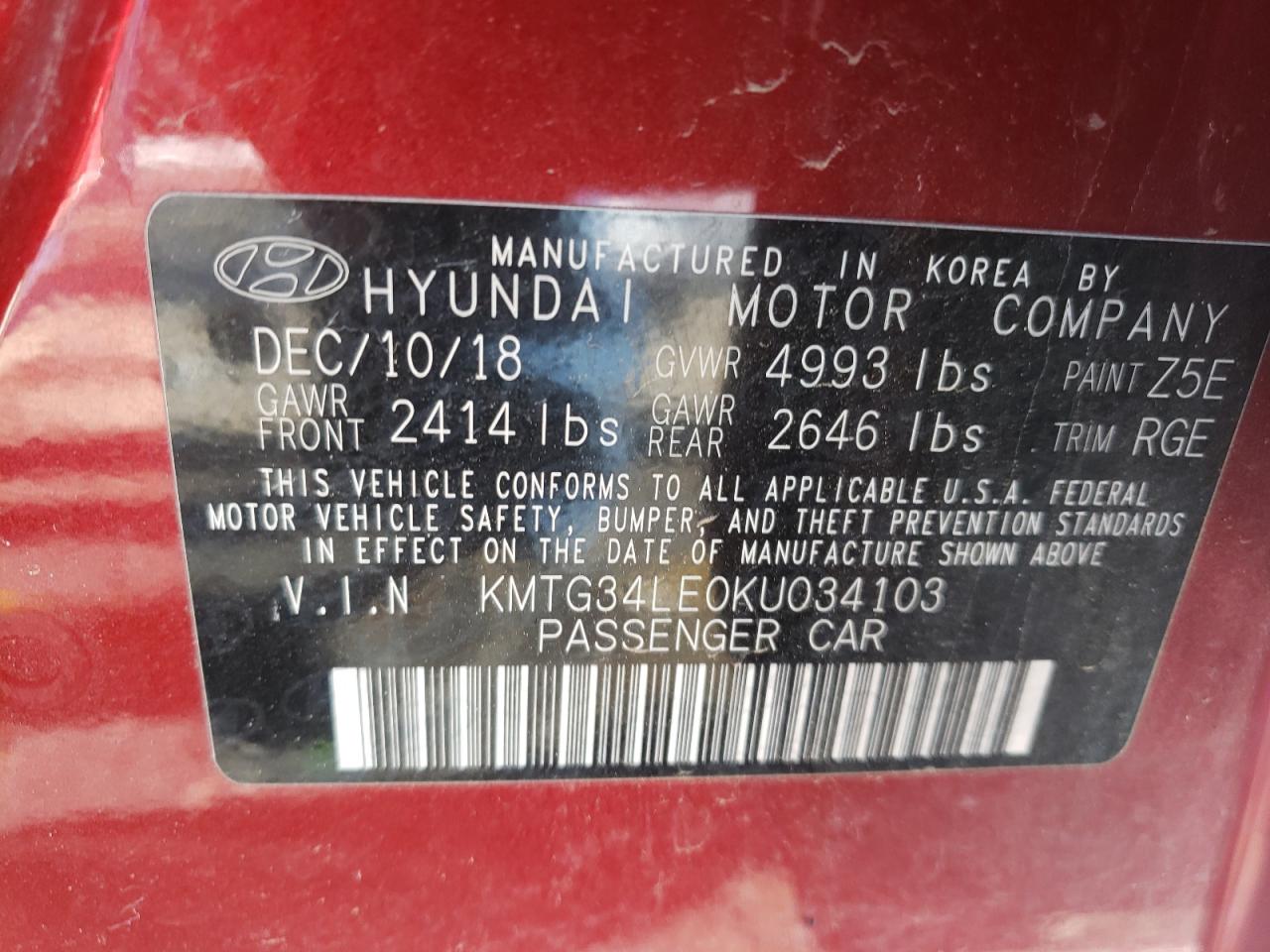 Photo 10 from auction – 2019 GENESIS G70 PRESTI with VIN KMTG34LE0KU034103