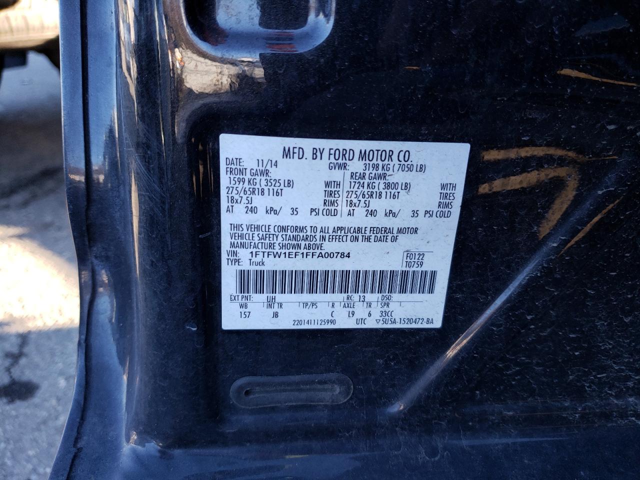 Photo 10 from auction – 2015 FORD F150 SUPER with VIN 1FTFW1EF1FFA00784