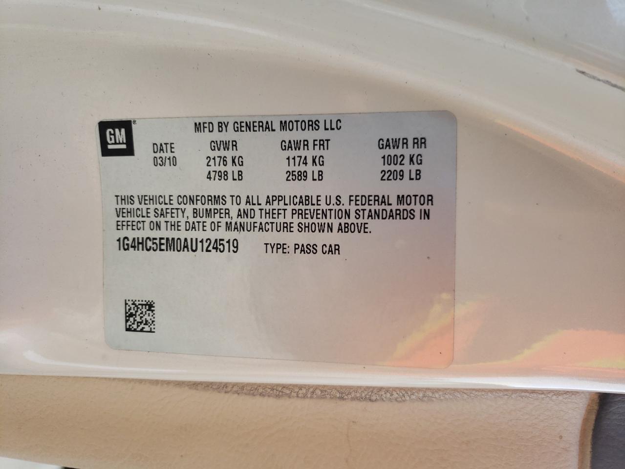 Photo 10 from auction – 2010 BUICK LUCERNE CX with VIN 1G4HC5EM0AU124519