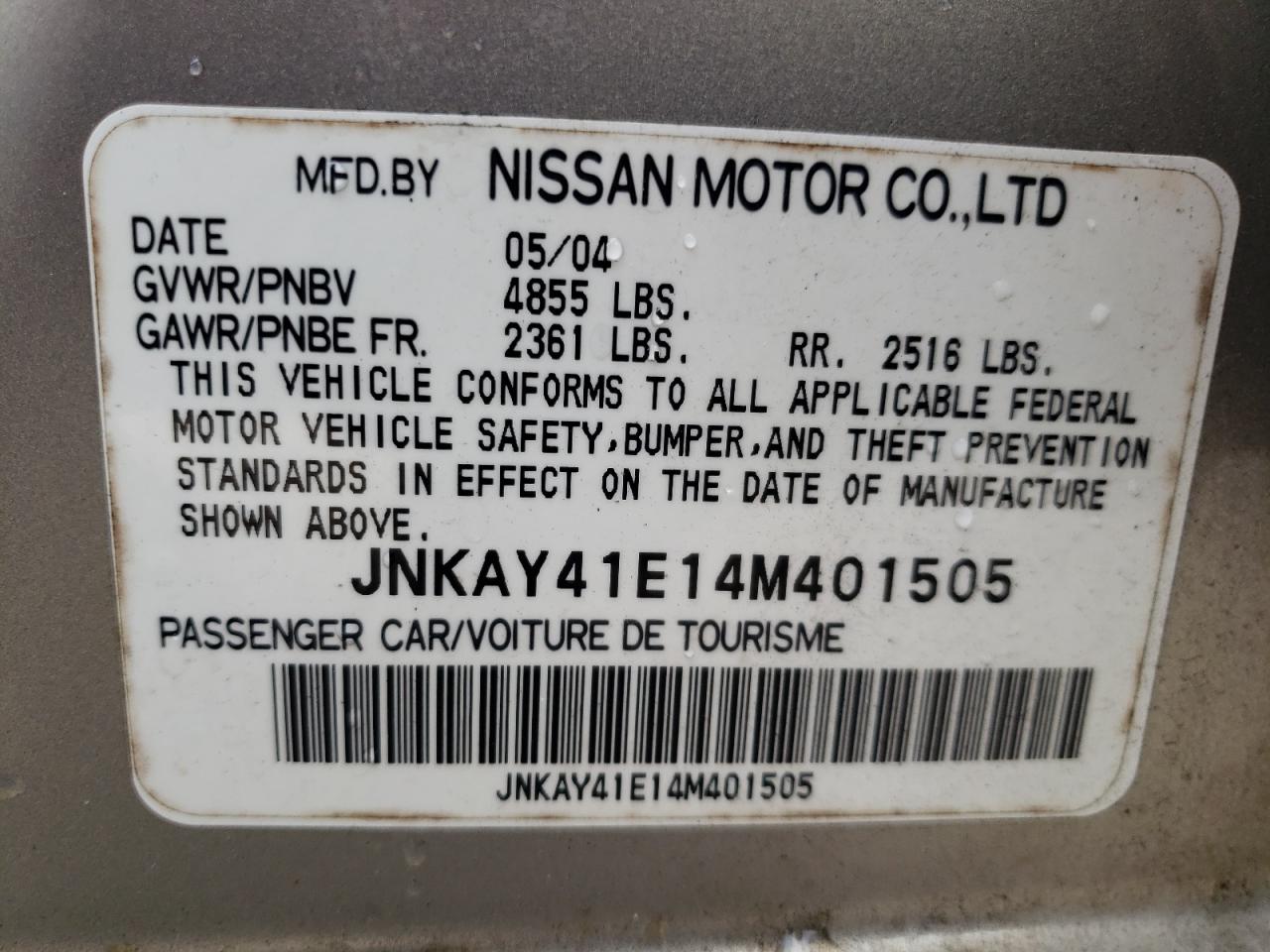 Photo 10 from auction – 2004 INFINITI M45 with VIN JNKAY41E14M401505