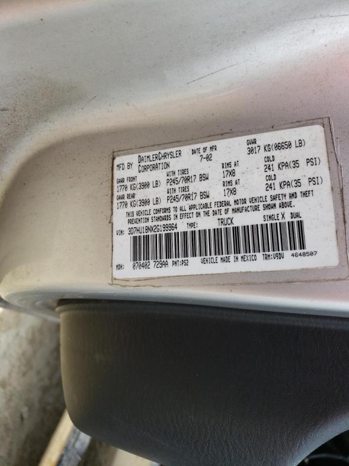 Photo 10 from auction – 2002 DODGE RAM 1500 with VIN 3D7HU18NX2G199964