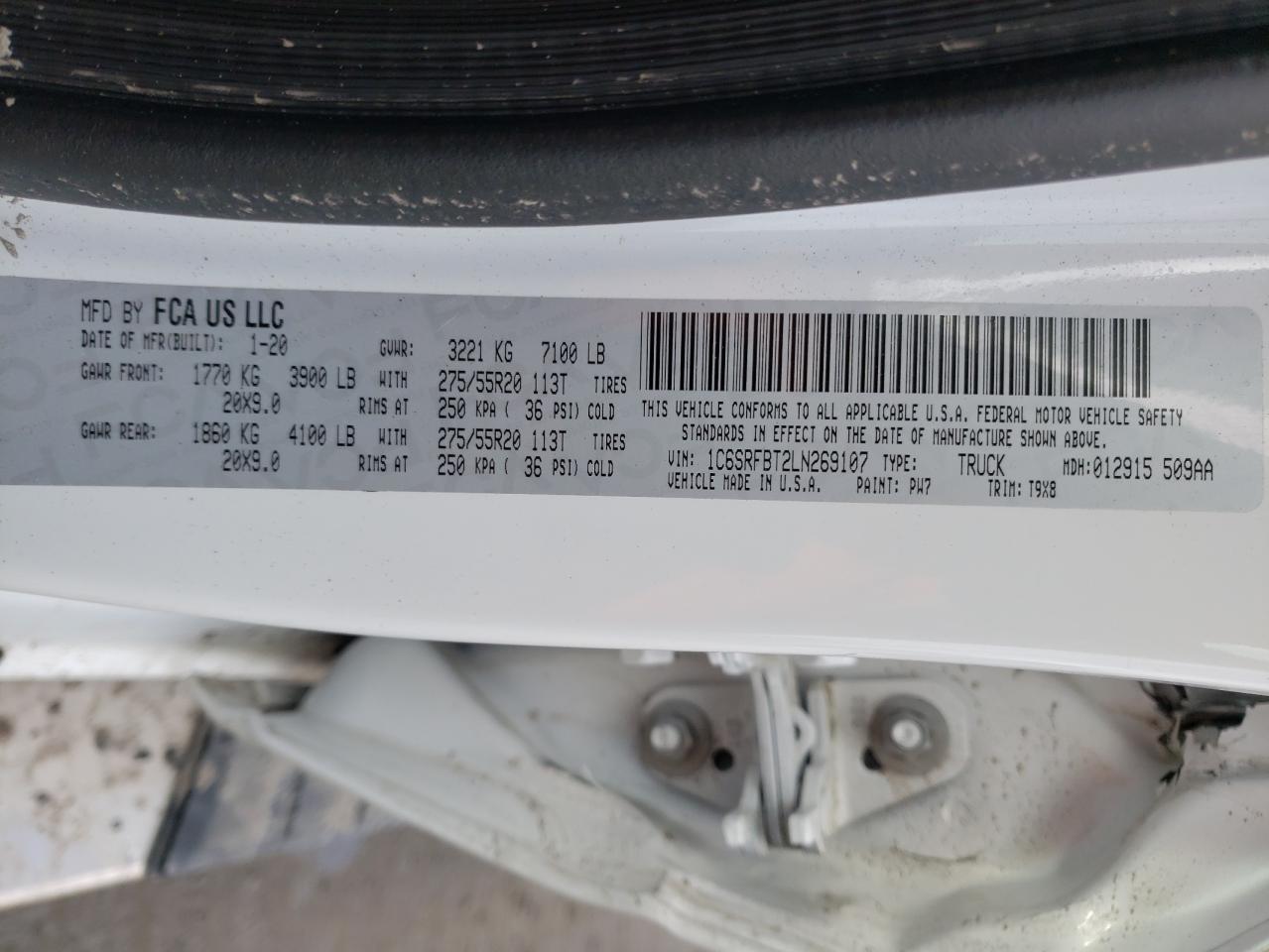 Photo 10 from auction – 2020 RAM 1500 BIG H with VIN 1C6SRFBT2LN269107