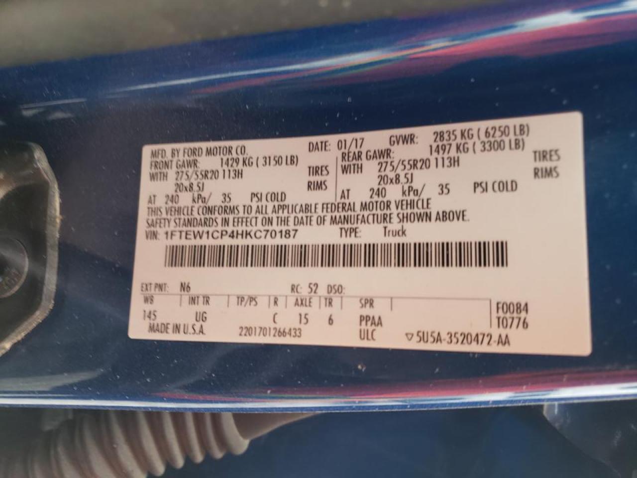 Photo 10 from auction – 2017 FORD F150 SUPER with VIN 1FTEW1CP4HKC70187