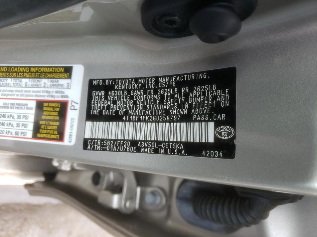 Photo 10 from auction – 2016 TOYOTA CAMRY LE with VIN 4T1BF1FK2GU258797