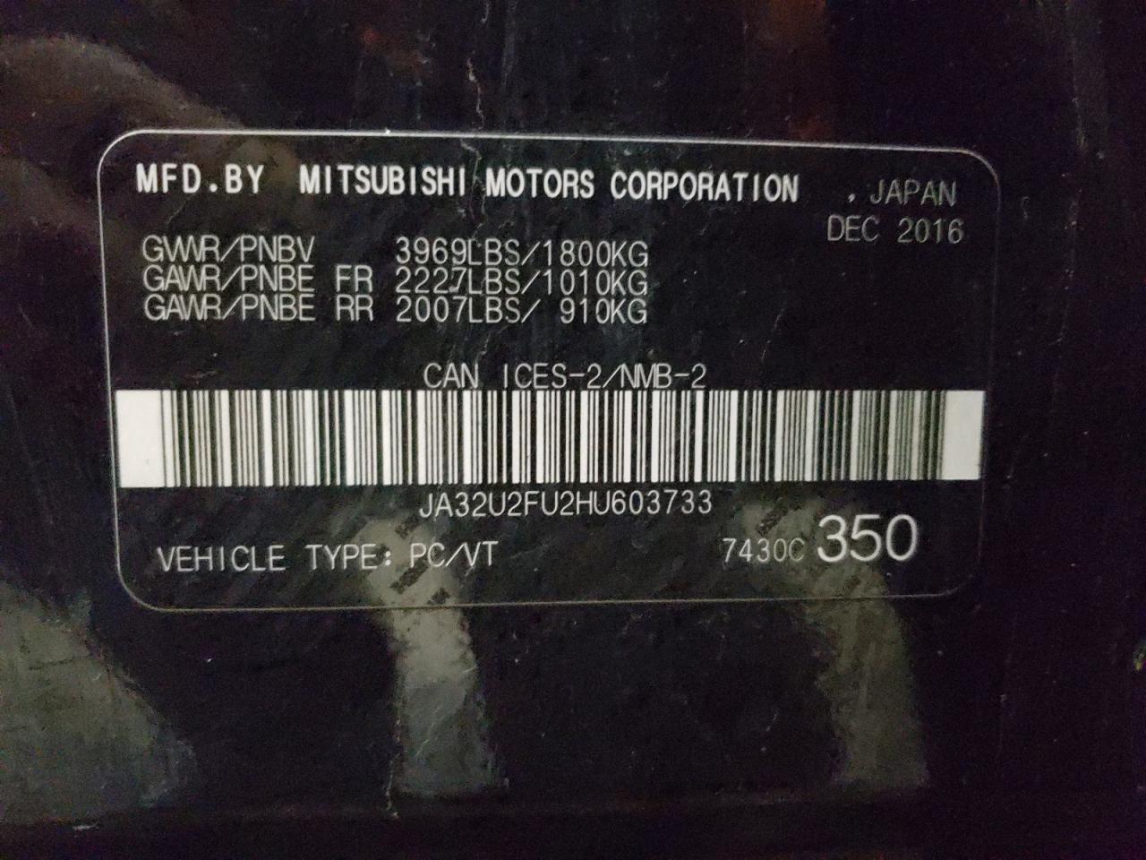 Photo 10 from auction – 2017 MITSUBISHI LANCER ES with VIN JA32U2FU2HU603733