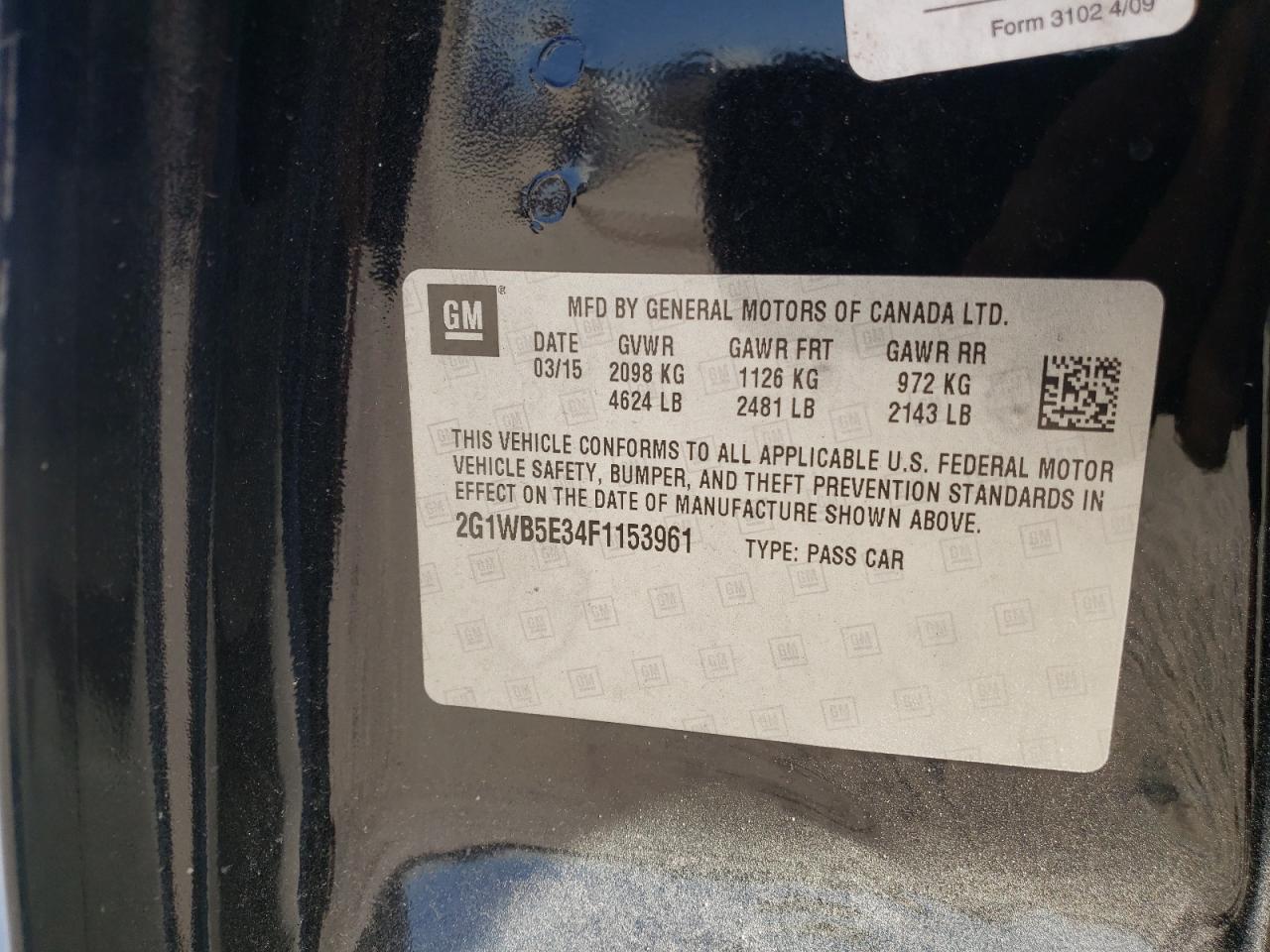 Photo 10 from auction – 2015 CHEVROLET IMPALA LIM with VIN 2G1WB5E34F1153961