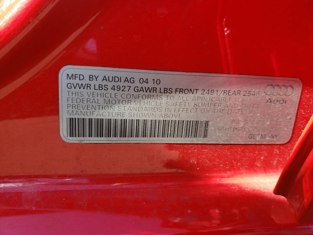 Photo 10 from auction – 2010 AUDI A4 PREMIUM with VIN WAUFFAFL1AN065263