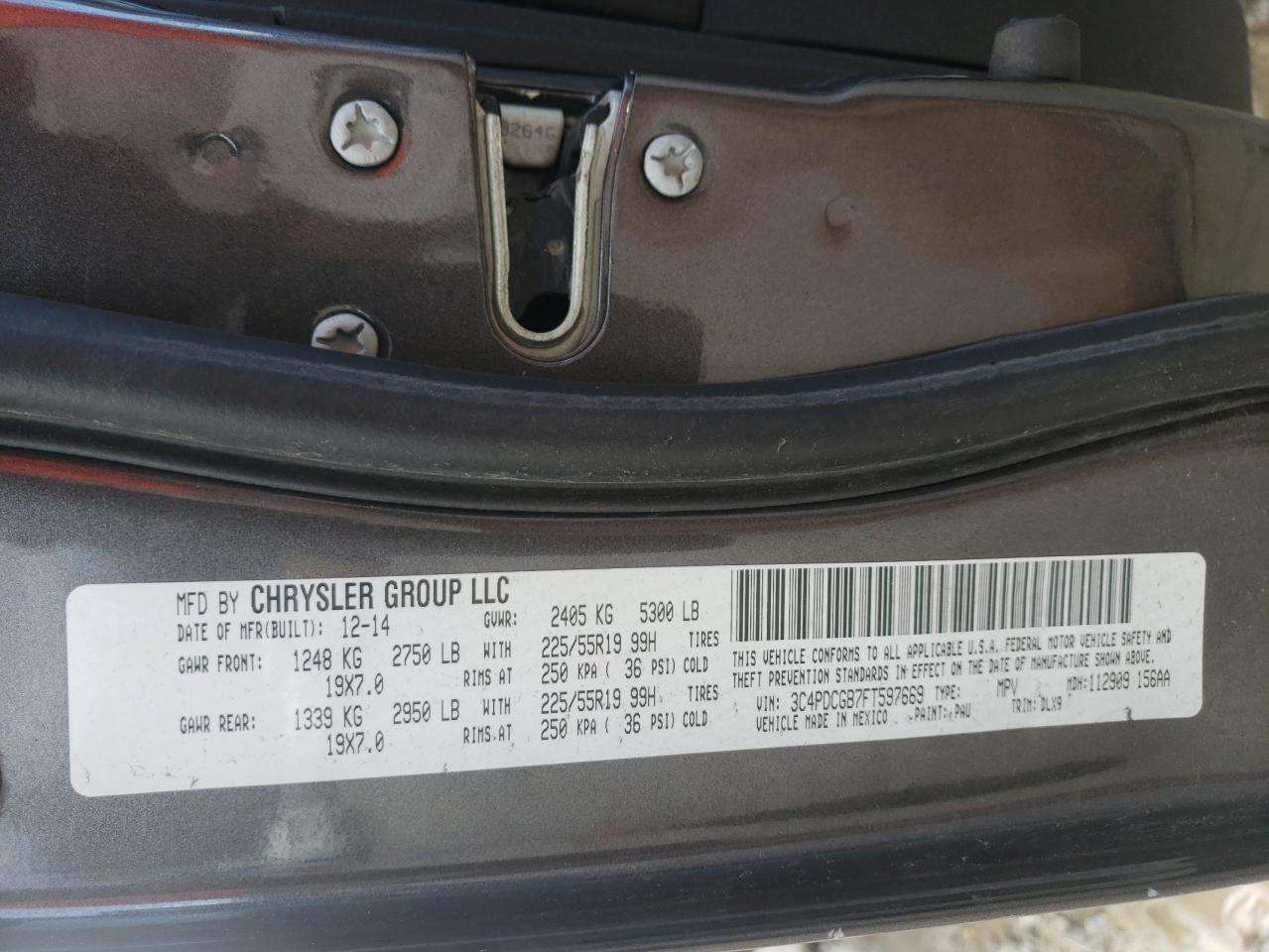Photo 10 from auction – 2015 DODGE JOURNEY CR with VIN 3C4PDCGB7FT597669