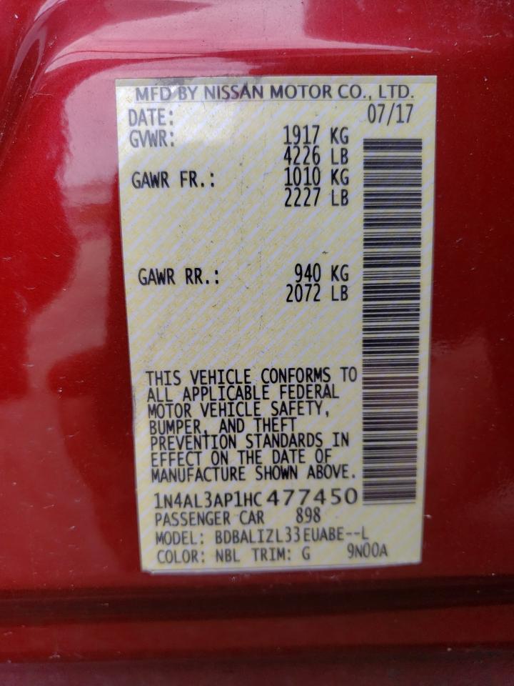 Photo 10 from auction – 2017 NISSAN ALTIMA 2.5 with VIN 1N4AL3AP1HC477450