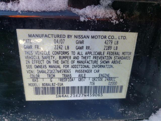 Photo 10 from auction – 2007 NISSAN ALTIMA 2.5 with VIN 1N4AL21E27N459065