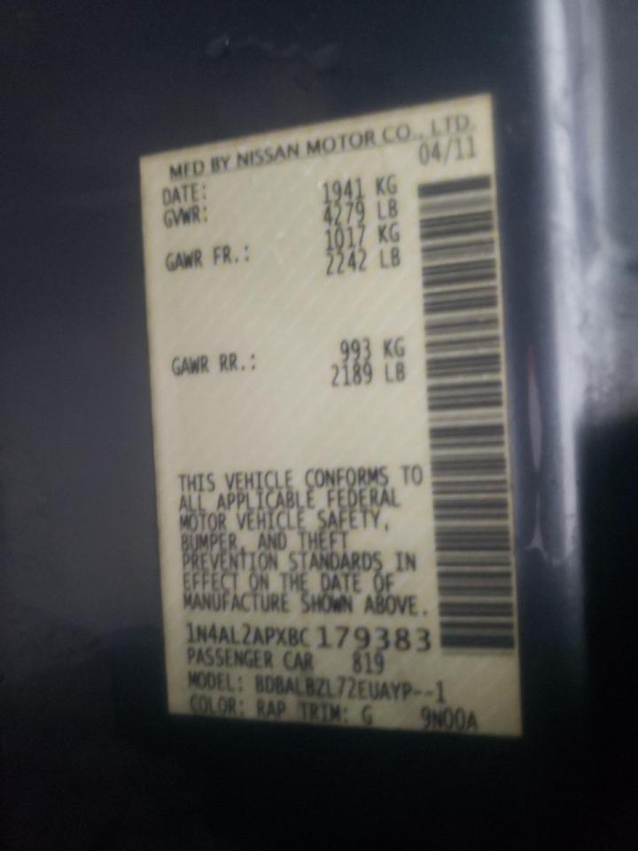 Photo 10 from auction – 2011 NISSAN ALTIMA BAS with VIN 1N4AL2APXBC179383