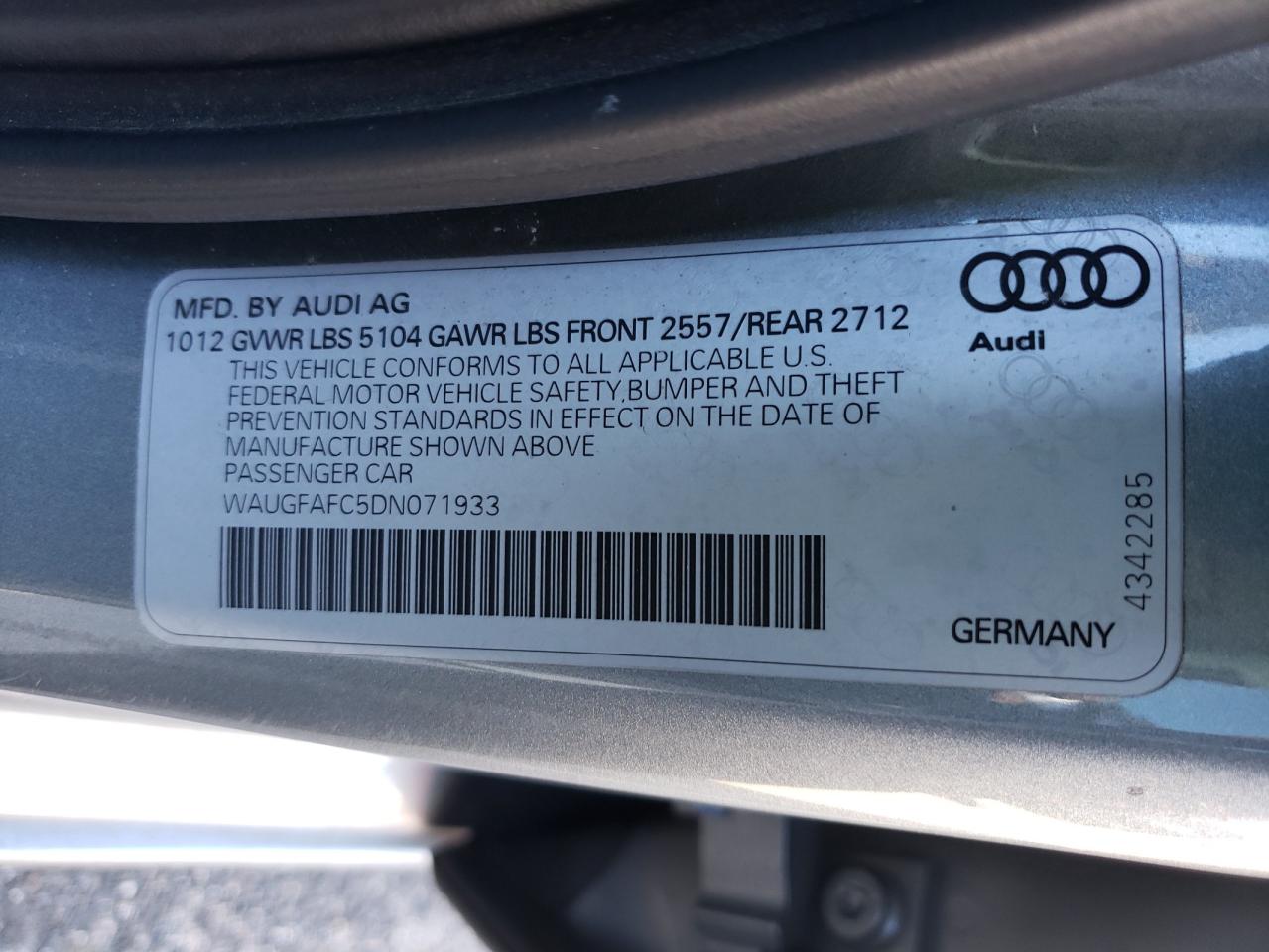 Photo 10 from auction – 2013 AUDI A6 PREMIUM with VIN WAUGFAFC5DN071933