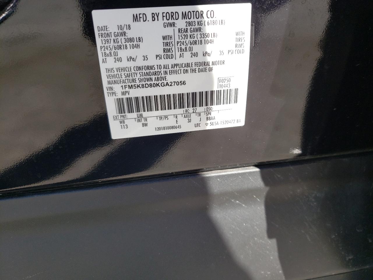 Photo 10 from auction – 2019 FORD EXPLORER X with VIN 1FM5K8D80KGA27056