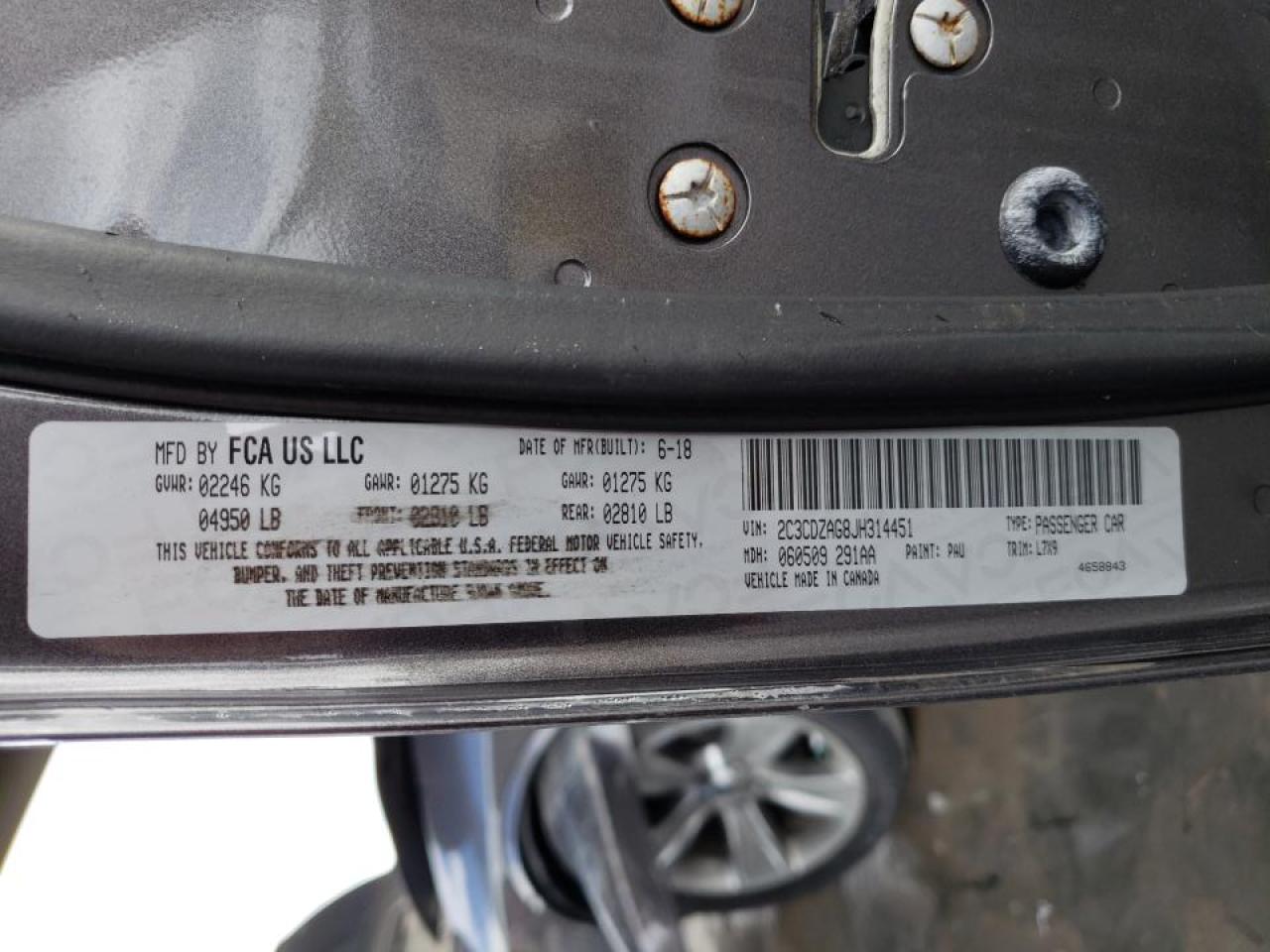 Photo 10 from auction – 2018 DODGE CHALLENGER with VIN 2C3CDZAG8JH314451