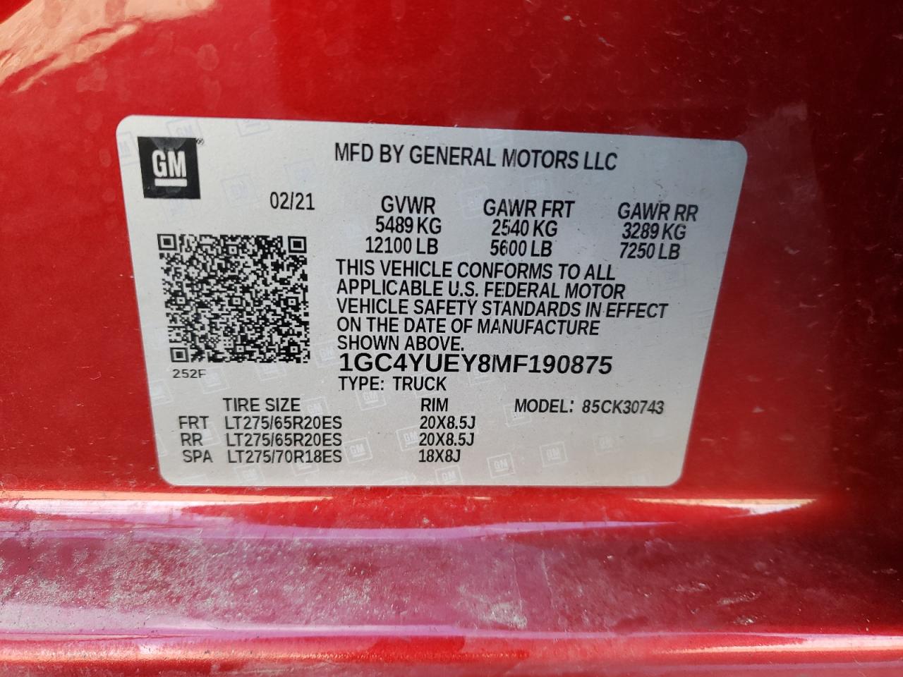 Photo 10 from auction – 2021 CHEVROLET SILVERADO with VIN 1GC4YUEY8MF190875