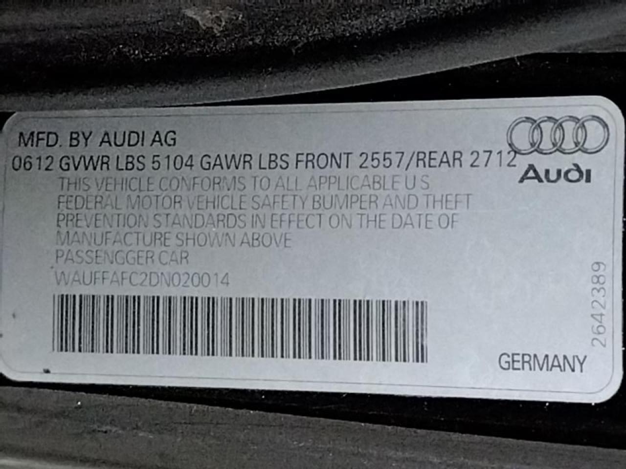 Photo 10 from auction – 2013 AUDI A6 with VIN WAUFFAFC2DN020014