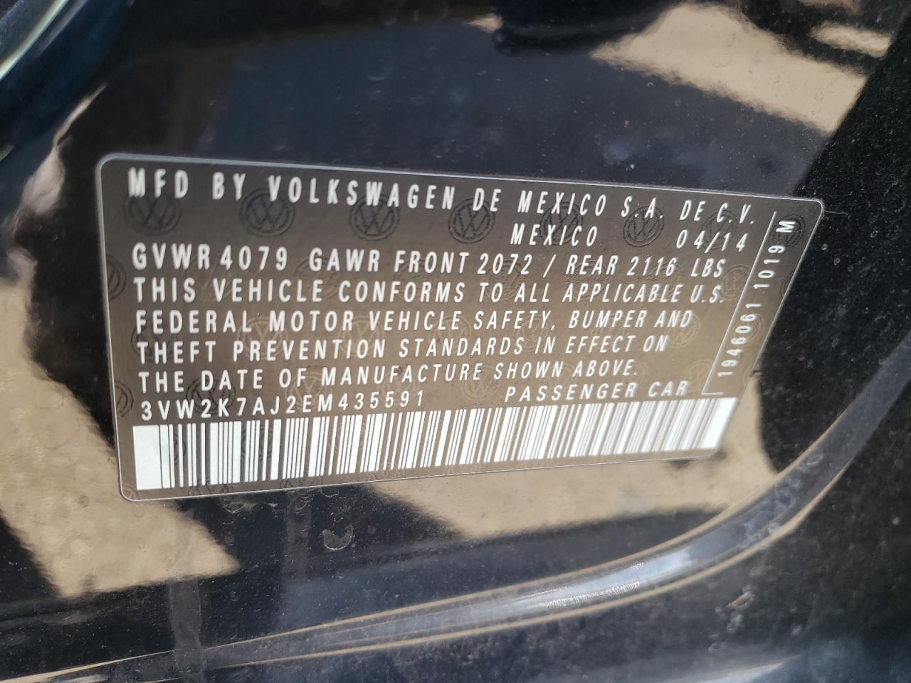 Zdjęcie 10 z aukcji – 2014 VOLKSWAGEN JETTA BASE z VIN 3VW2K7AJ2EM435591