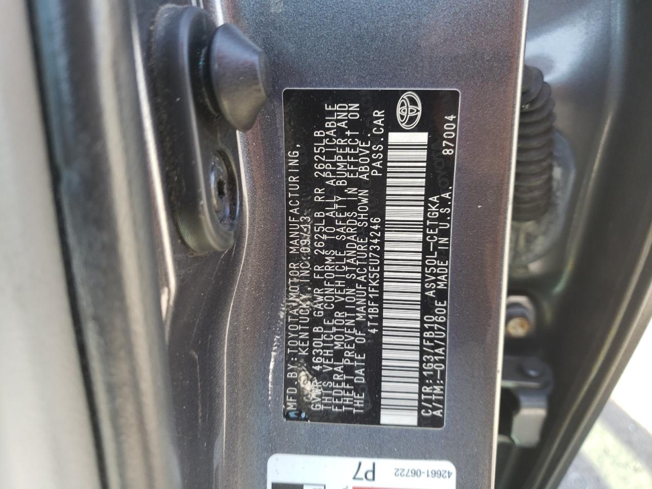 Photo 10 from auction – 2014 TOYOTA CAMRY L with VIN 4T1BF1FK5EU734246