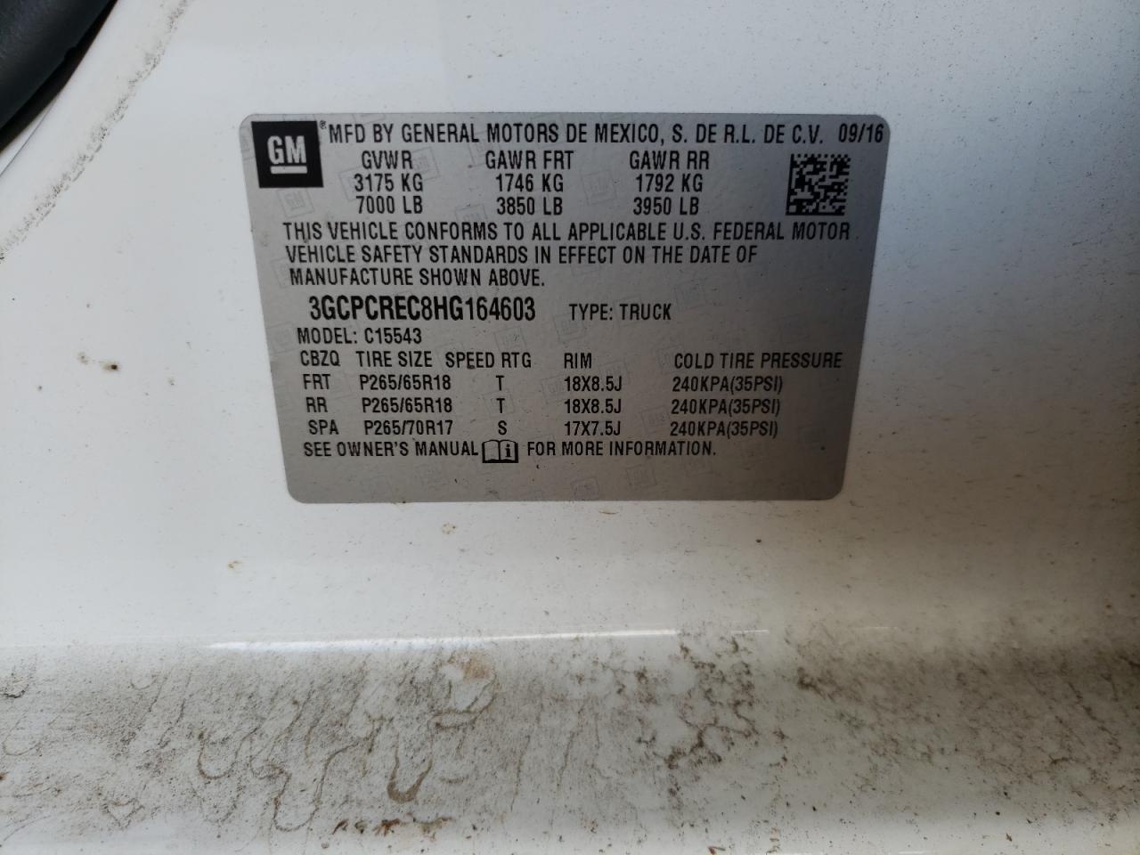 Photo 10 from auction – 2017 CHEVROLET SILVERADO with VIN 3GCPCREC8HG164603