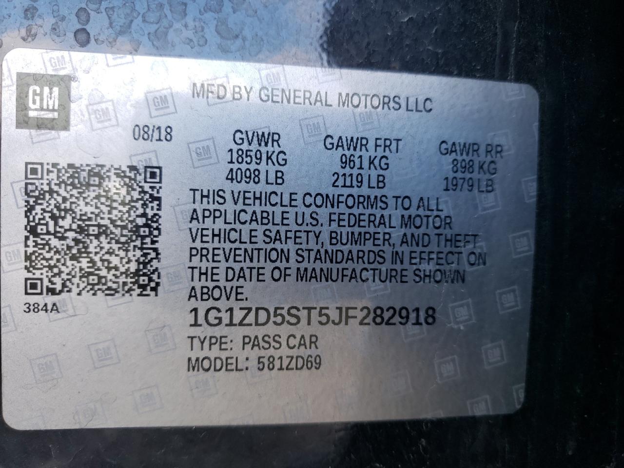 Photo 10 from auction – 2018 CHEVROLET MALIBU LT with VIN 1G1ZD5ST5JF282918