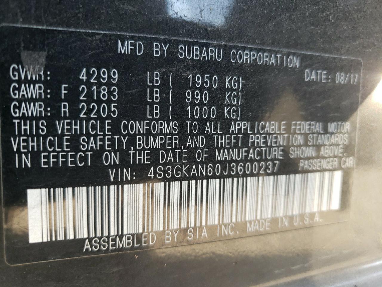 Photo 10 from auction – 2018 SUBARU IMPREZA LI with VIN 4S3GKAN60J3600237