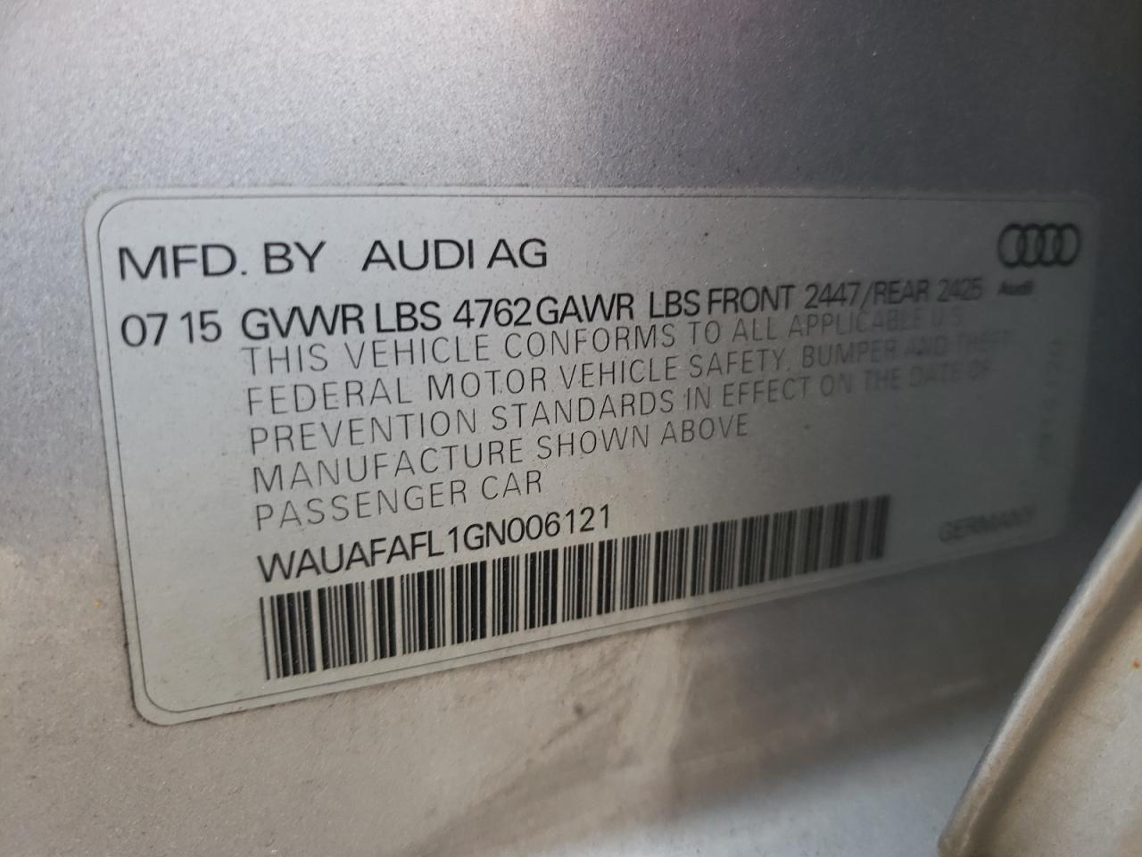 Photo 10 from auction – 2016 AUDI A4 PREMIUM with VIN WAUAFAFL1GN006121