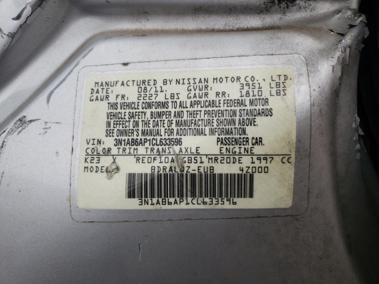 Photo 10 from auction – 2012 NISSAN SENTRA 2.0 with VIN 3N1AB6AP1CL633596