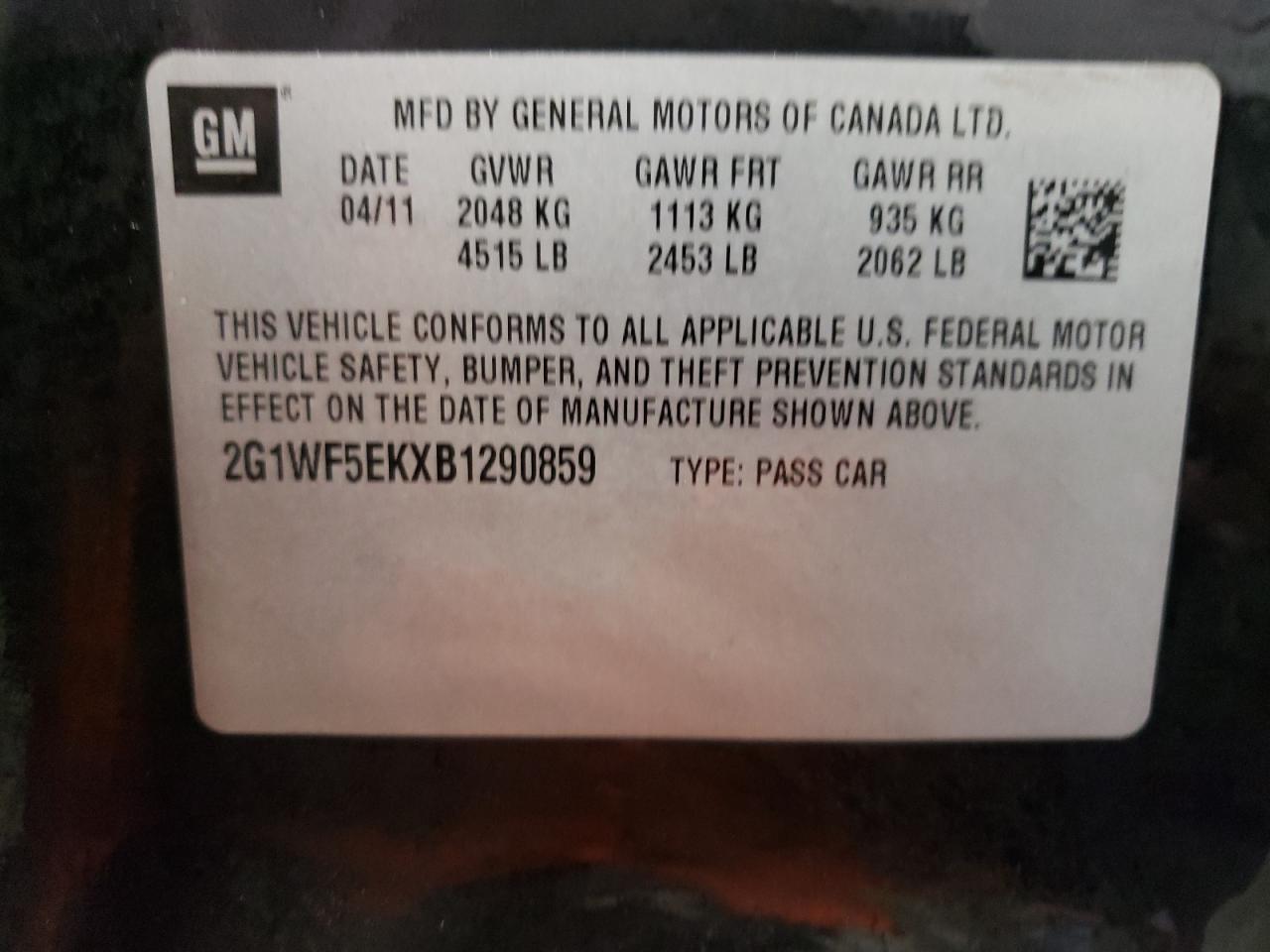 Photo 10 from auction – 2011 CHEVROLET IMPALA LS with VIN 2G1WF5EKXB1290859