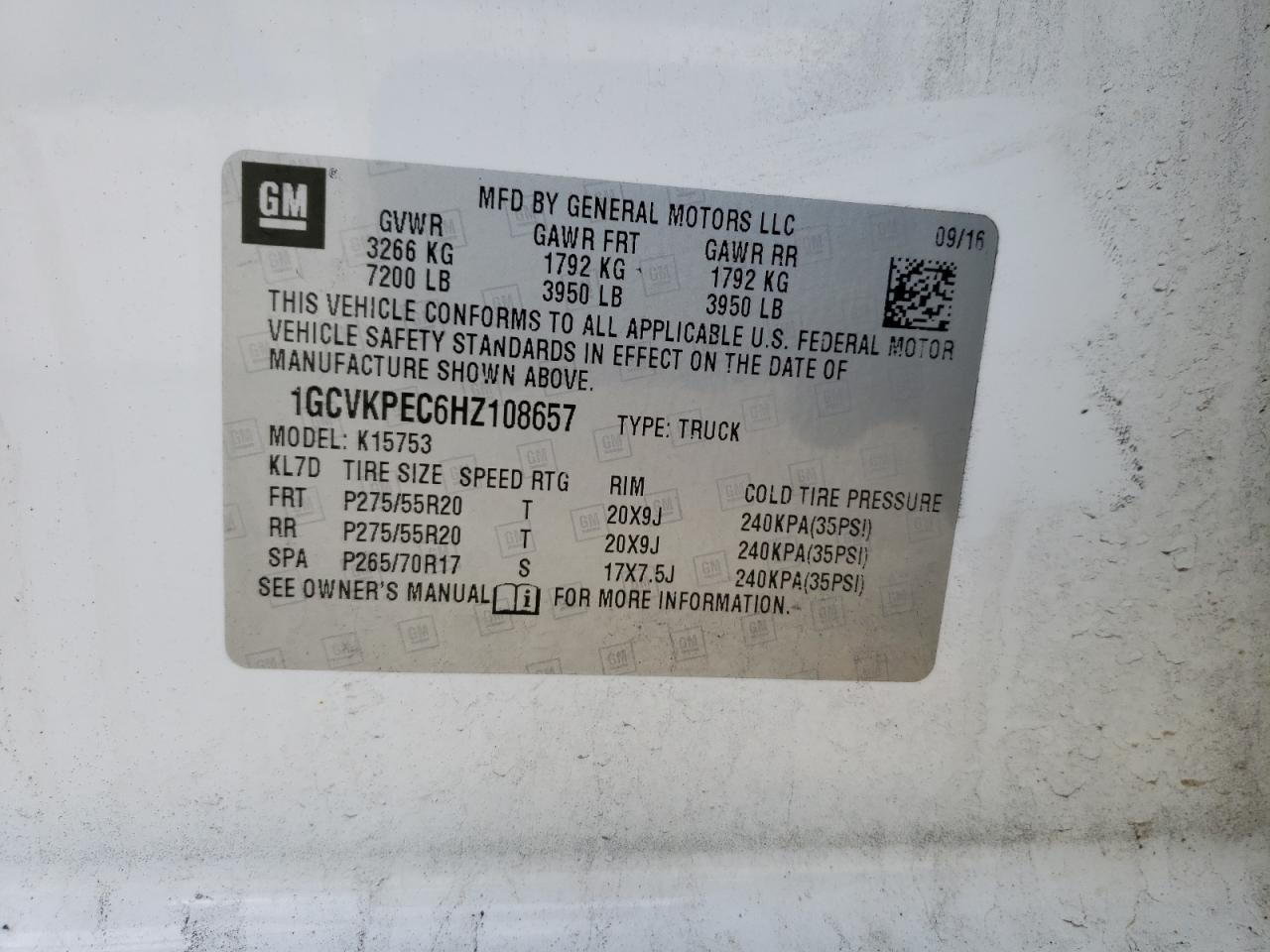Photo 10 from auction – 2017 CHEVROLET SILVERADO with VIN 1GCVKPEC6HZ108657